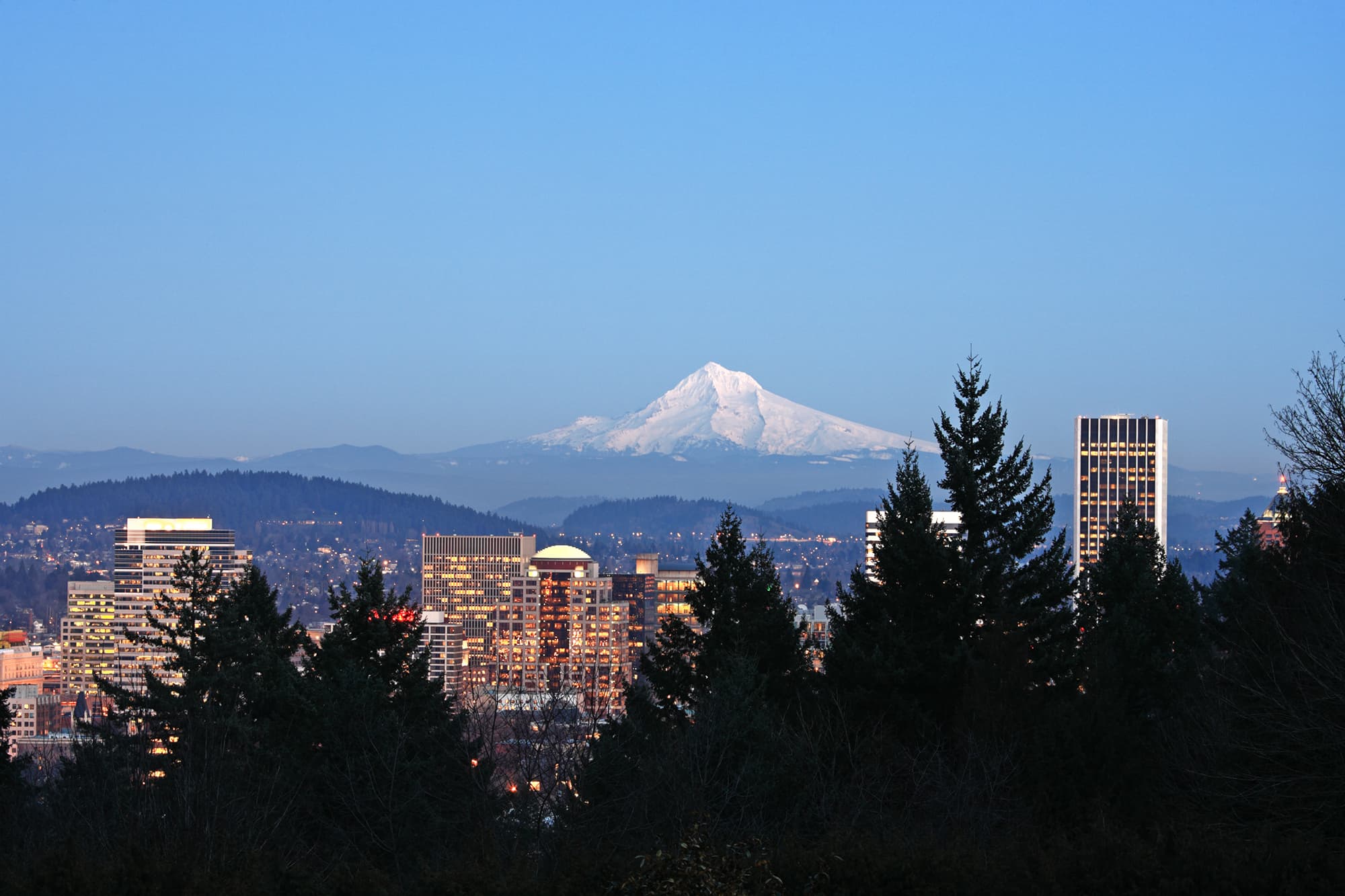 Portland skyline at dusk