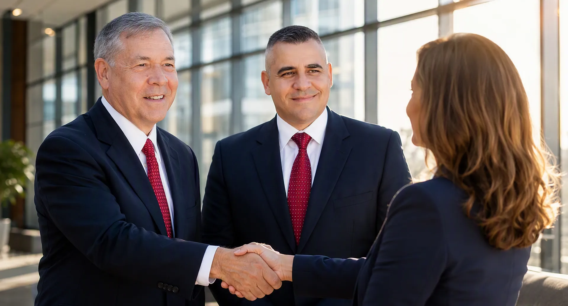 The Greco family team shaking hands with a client