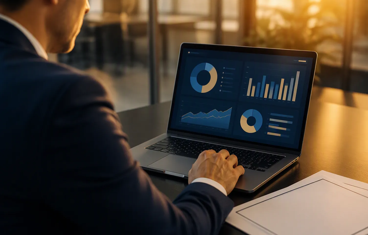 Analyst reviewing loan performance charts on a laptop