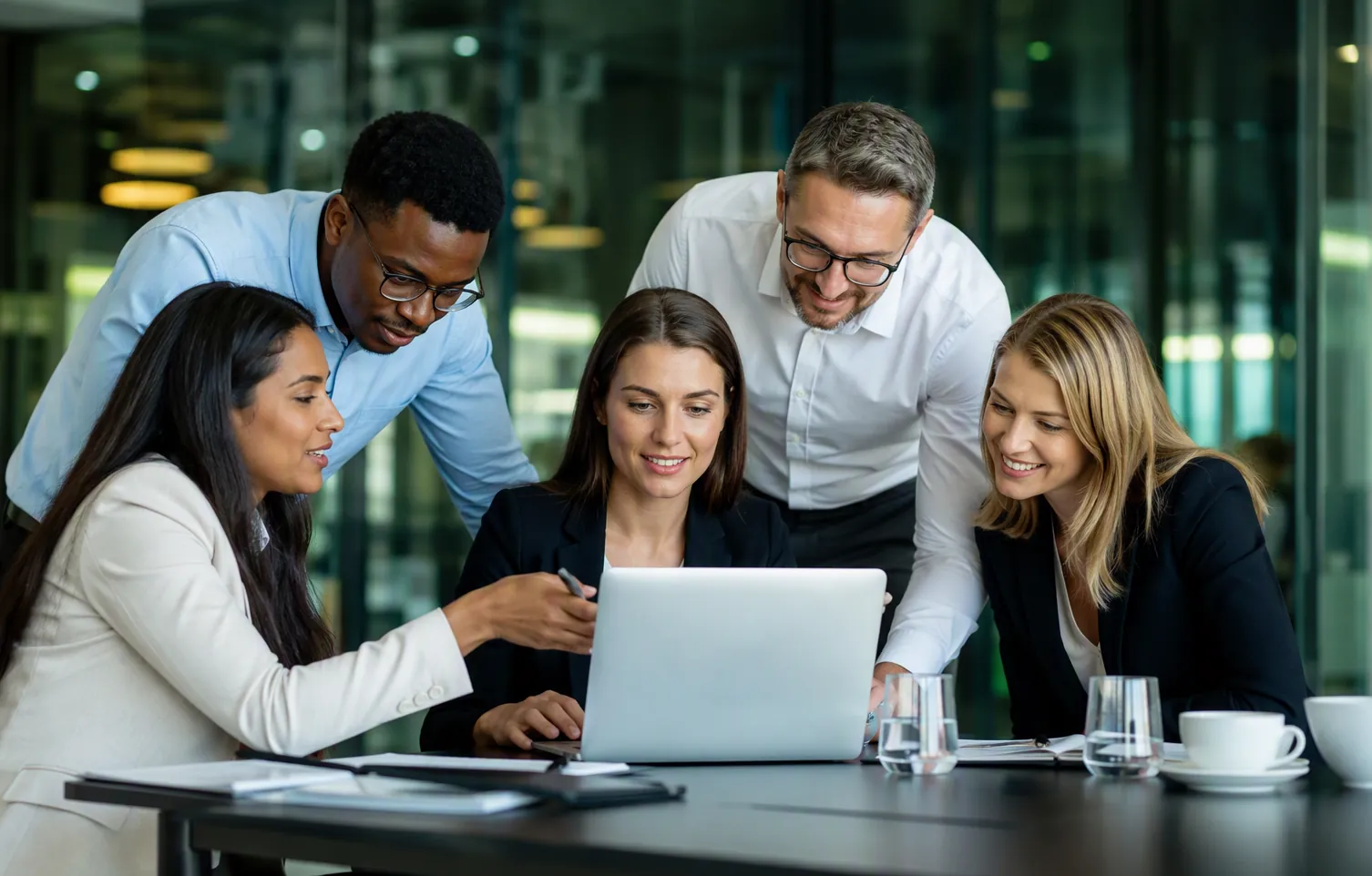 The Denali team collaborating over a loan file on a laptop