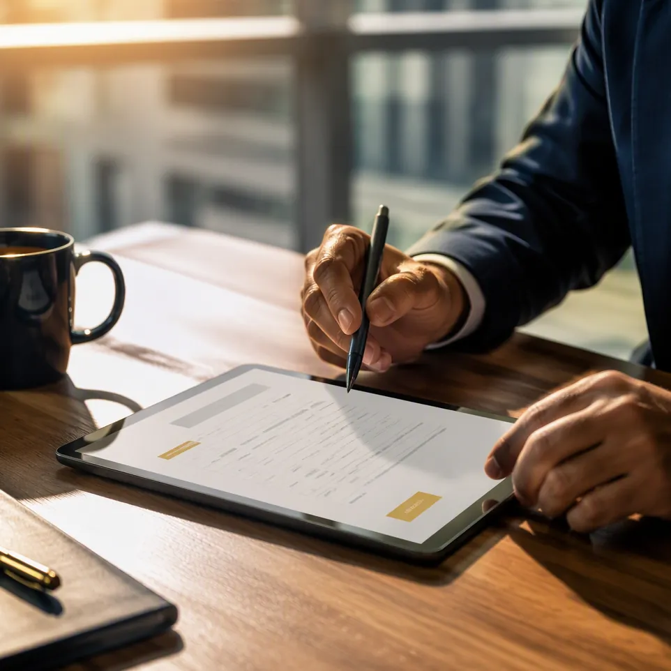Loan officer completing a short qualification form on a tablet