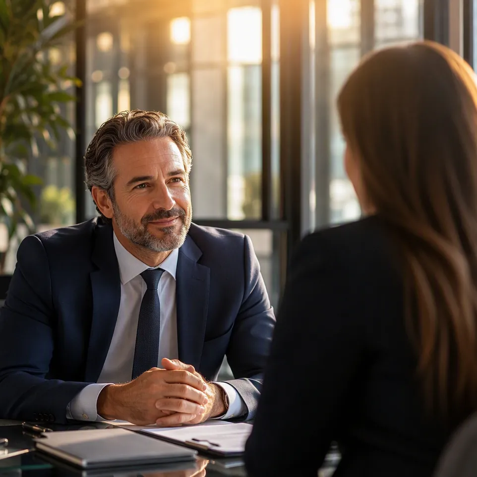Advisor consulting with a client across a desk